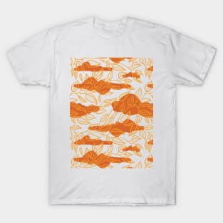 Minimalist Leaf Line Art Illustration as a Seamless Surface Pattern Design T-Shirt